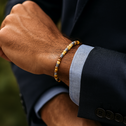 Amber and Hematite Certified Natural Stone Bracelet SPF-A-042