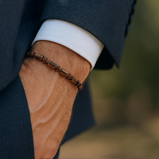 Cylinder Tiger Eye Hematite Certified Natural Stone Bracelet SPF-A-062