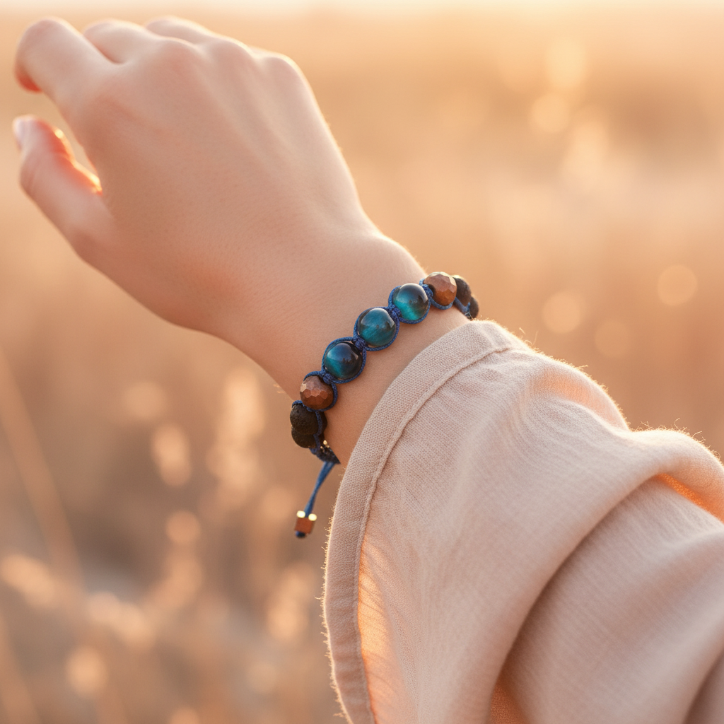 Kaplan Gözü ve Hematit Makrome Sertifikalı Doğal Taş Bileklik SPF-A-040