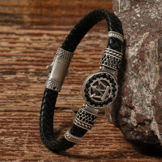 Handmade Genuine Leather and Brass Motif Locked Buckle Bracelet SPF-P-017