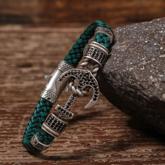 Handmade Genuine Leather and Brass Motif Locked Buckle Bracelet SPF-P-006