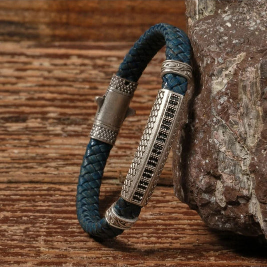 Handmade Genuine Leather and Brass Motif Locked Buckle Bracelet SPF-P-019
