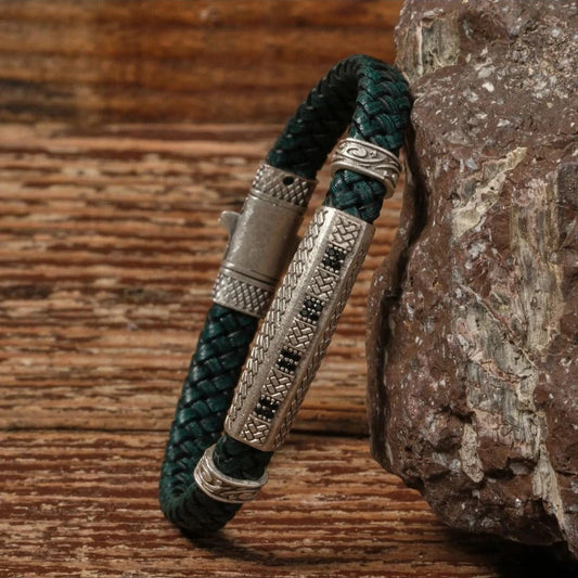 Handmade Genuine Leather and Brass Motif Locked Buckle Bracelet SPF-P-025