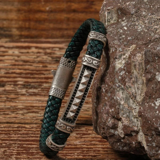 Handmade Genuine Leather and Brass Motif Locked Buckle Bracelet SPF-P-016