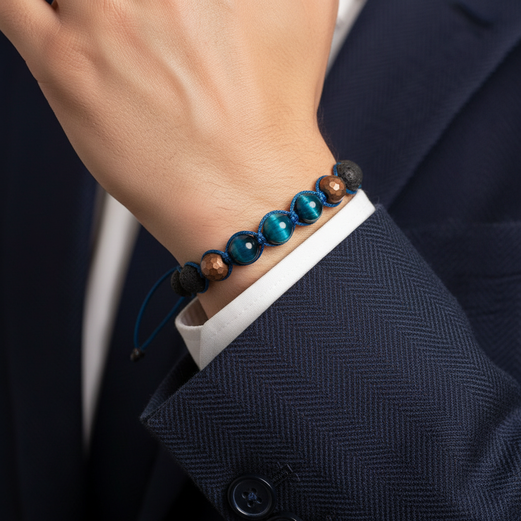 Kaplan Gözü ve Hematit Makrome Sertifikalı Doğal Taş Bileklik SPF-A-040