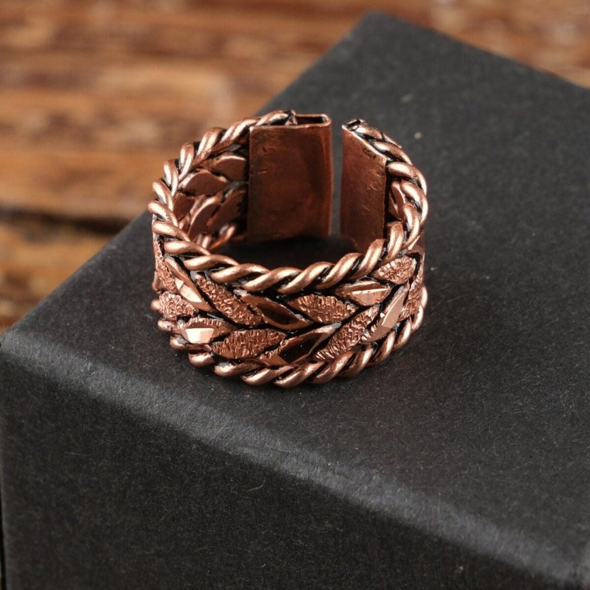 El Yapımı Motifli Saf Bakır Unisex Yüzük SPF-Y-002