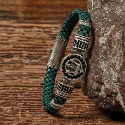 Handmade Genuine Leather and Brass Motif Locked Buckle Bracelet SPF-P-018