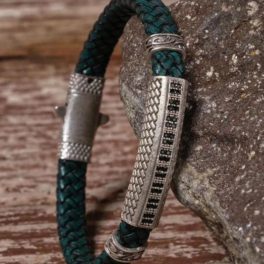 Handmade Genuine Leather and Brass Motif Locked Buckle Bracelet SPF-P-008