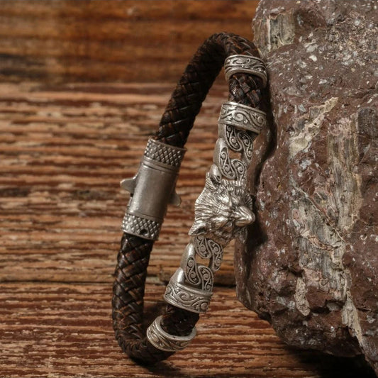 Handmade Genuine Leather and Brass Motif Locked Buckle Bracelet SPF-P-028