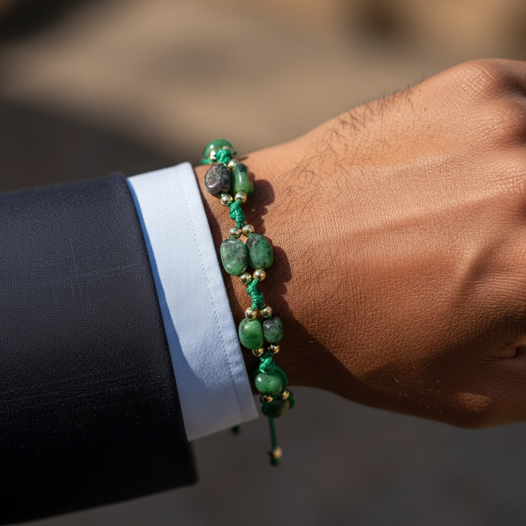 Anyolit Taşı (Ruby Zoisite) Macrome Sertifikalı Doğal Taş Bileklik SPF-A-013