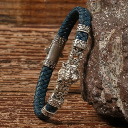Handmade Genuine Leather and Brass Motif Locked Buckle Bracelet SPF-P-027