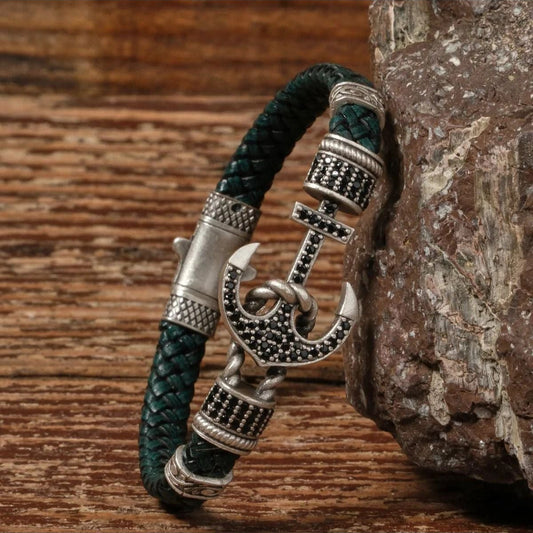 Handmade Genuine Leather and Brass Motif Locked Buckle Bracelet SPF-P-021