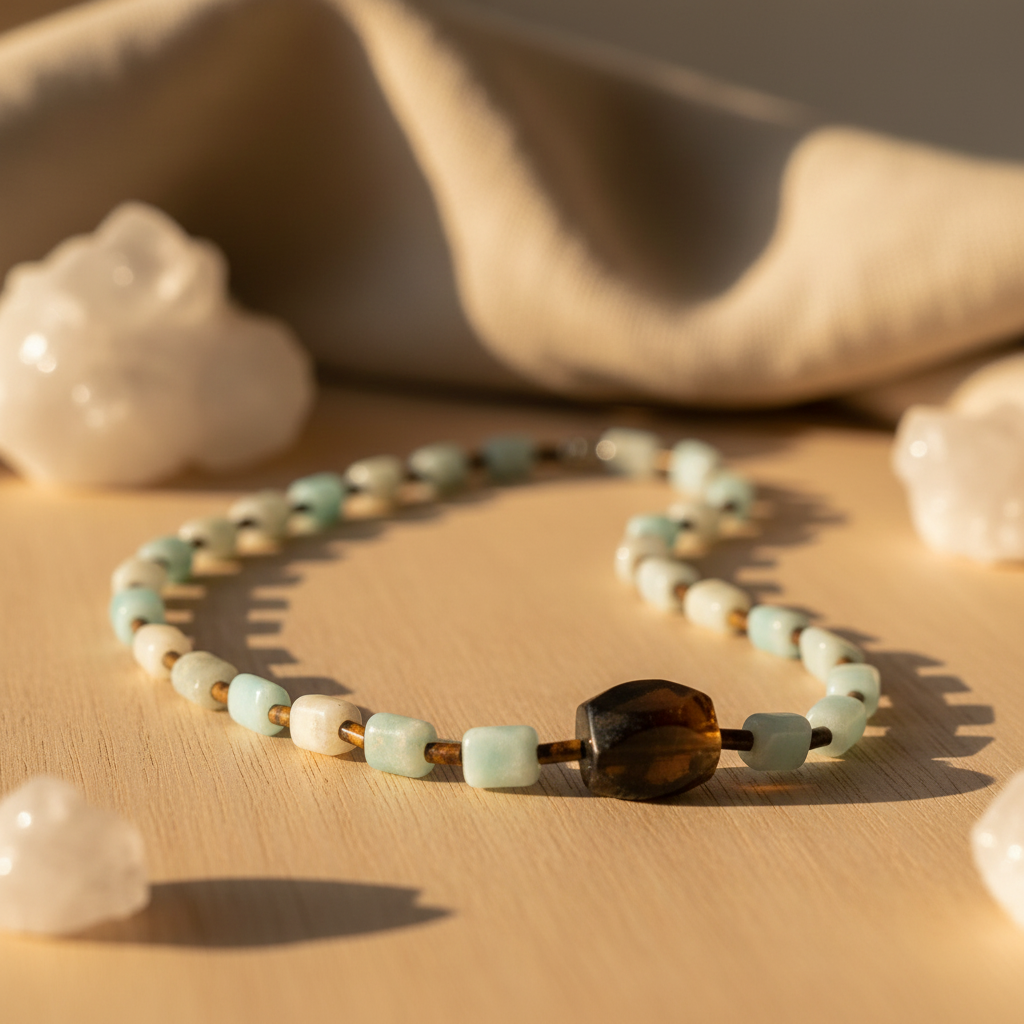 Amazonit ve Kaplan Gözü Sertifikalı Doğal Taş Kolye SPF-A-011