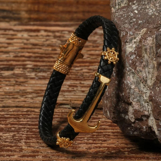 Handmade Genuine Leather and Brass Motif Locked Buckle Bracelet SPF-P-031