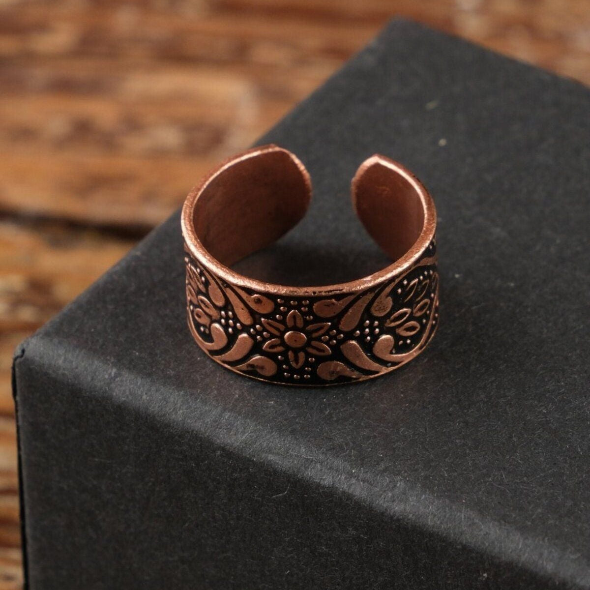 El Yapımı Motifli Saf Bakır Unisex Yüzük SPF-Y-003