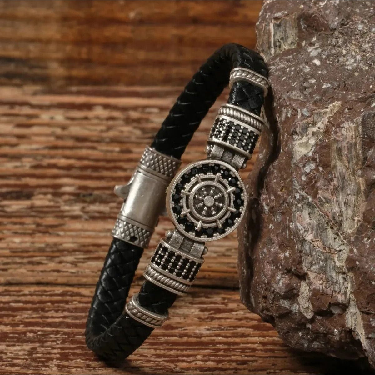 Handmade Genuine Leather and Brass Motif Locked Buckle Bracelet SPF-P-023