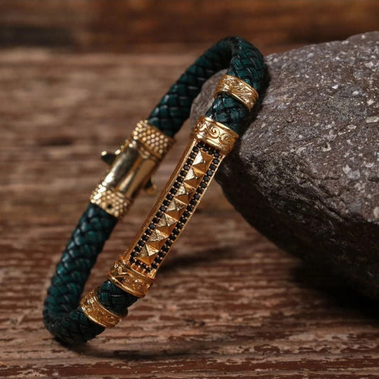 Handmade Genuine Leather and Brass Motif Locked Buckle Bracelet SPF-P-005
