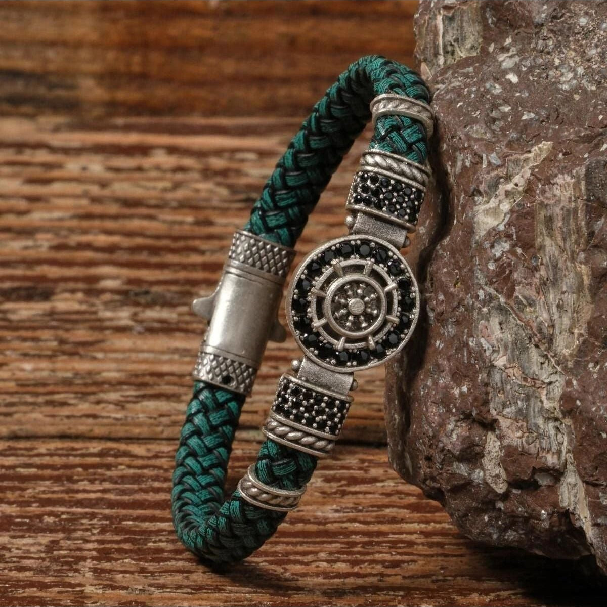 Handmade Genuine Leather and Brass Motif Locked Buckle Bracelet SPF-P-022