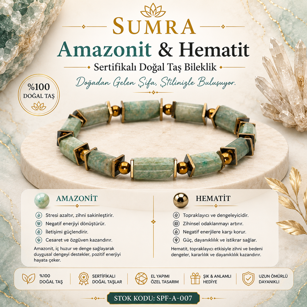 Amazonite Hematite Certified Natural Stone Bracelet SPF-A-007