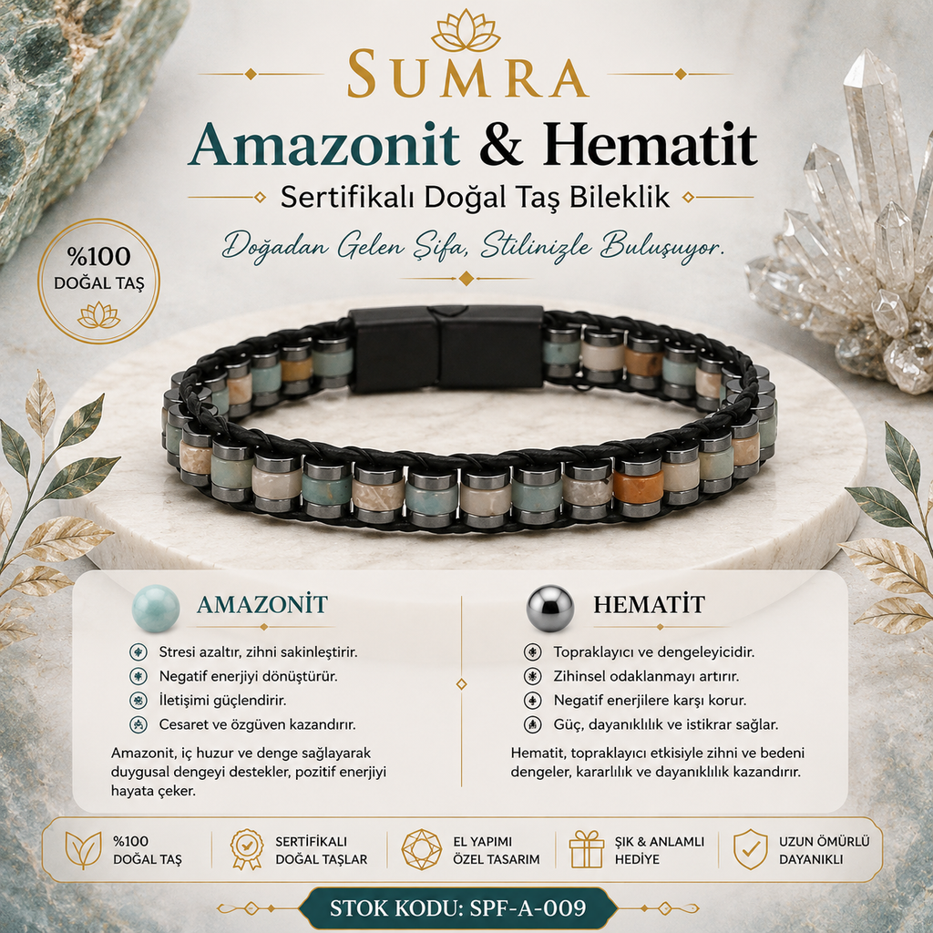 Amazonite and Hematite Certified Natural Stone Bracelet SPF-A-009
