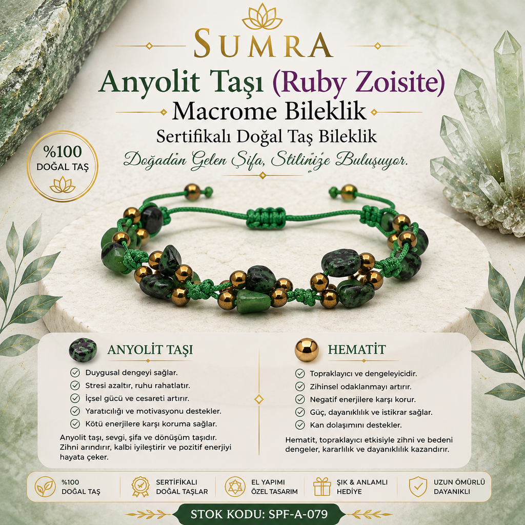 Anyolite Stone (Ruby Zoisite) Macrame Natural Stone Bracelet SPF-A-013