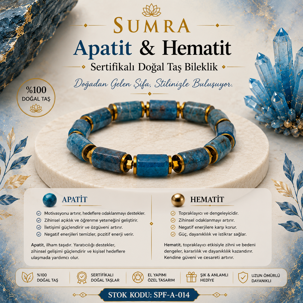 Apatite Hematite Certified Natural Stone Bracelet SPF-A-014