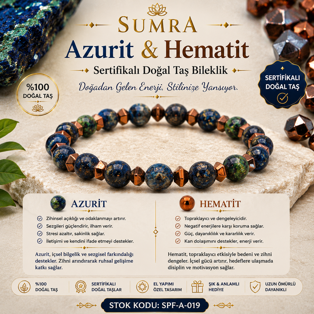 Azurite and Hematite Certified Natural Stone Bracelet SPF-A-019