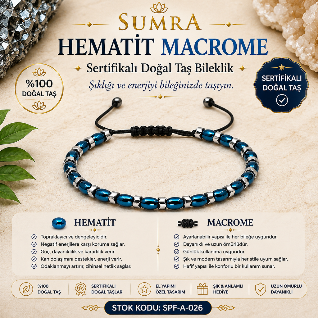Hematite Macrome Certified Natural Stone Bracelet SPF-A-026