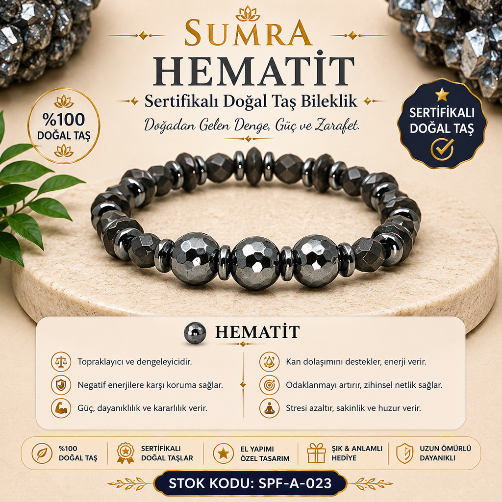 Hematite Certified Natural Stone Bracelet SPF-A-023