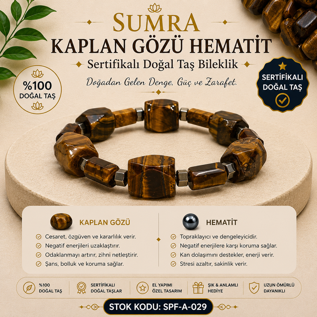 Tiger Eye Hematite Certified Natural Stone Bracelet SPF-A-029