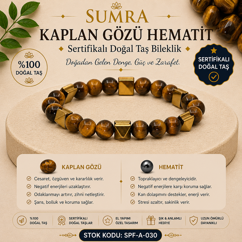 Tiger Eye Hematite Certified Natural Stone Bracelet SPF-A-030