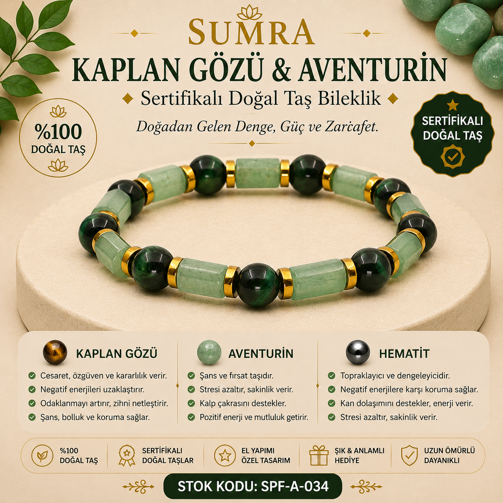 Tiger Eye and Aventurine Certified Natural Stone Bracelet SPF-A-034
