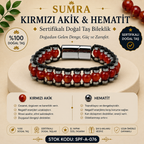 Kırmızı Akik ve Hematit Sertifikalı Doğal Taş Bileklik SPF-A-076