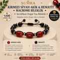 Kırmızı Siyah Akik ve Hematit Macrome Sertifikalı Doğal Taş Bileklik SPF-A-046