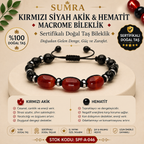 Kırmızı Siyah Akik ve Hematit Macrome Sertifikalı Doğal Taş Bileklik SPF-A-046