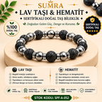 Lav Taşı ve Hematit Sertifikalı Doğal Taş Bileklik SPF-A-052