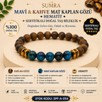 Blue and Brown Matte Tiger Eye Hematite Certified Natural Stone Bracelet SPF-A-054
