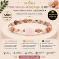 Pembe Kuvars Güneş Taşı ve Hematit Sertifikalı Doğal Taş Bileklik SPF-A-056