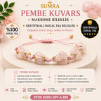 Pembe Kuvars Macrome Sertifikalı Doğal Taş Bileklik SPF-A-095