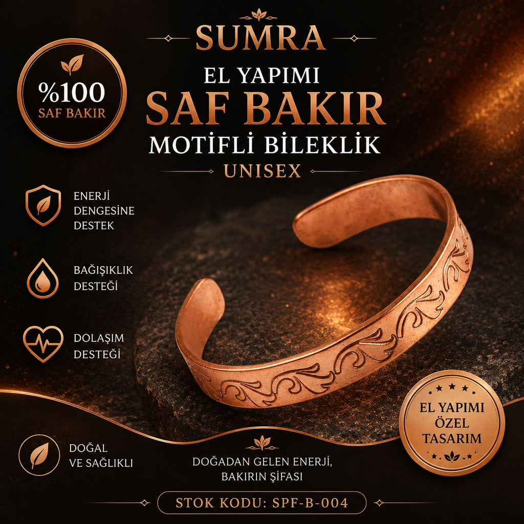 Handmade Motif Pure Copper Unisex Bracelet SPF-B-004