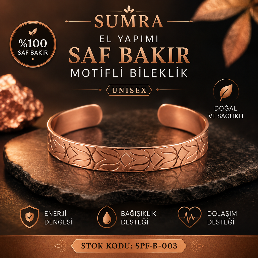 Handmade Motif Pure Copper Unisex Bracelet SPF-B-003