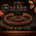Handmade Patterned Pure Copper Unisex Bracelet and Ring Set SPF-B-016