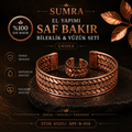 El Yapımı Motifli Saf Bakır Unisex Bileklik ve Yüzük Seti SPF-B-018