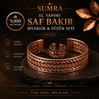 El Yapımı Motifli Saf Bakır Unisex Bileklik ve Yüzük Seti SPF-B-018