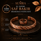 El Yapımı Motifli Saf Bakır Unisex Bileklik ve Yüzük Seti SPF-B-019