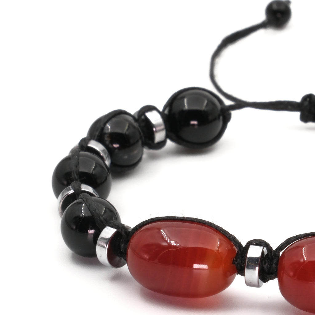Kırmızı Siyah Akik ve Hematit Macrome Sertifikalı Doğal Taş Bileklik SPF-A-046