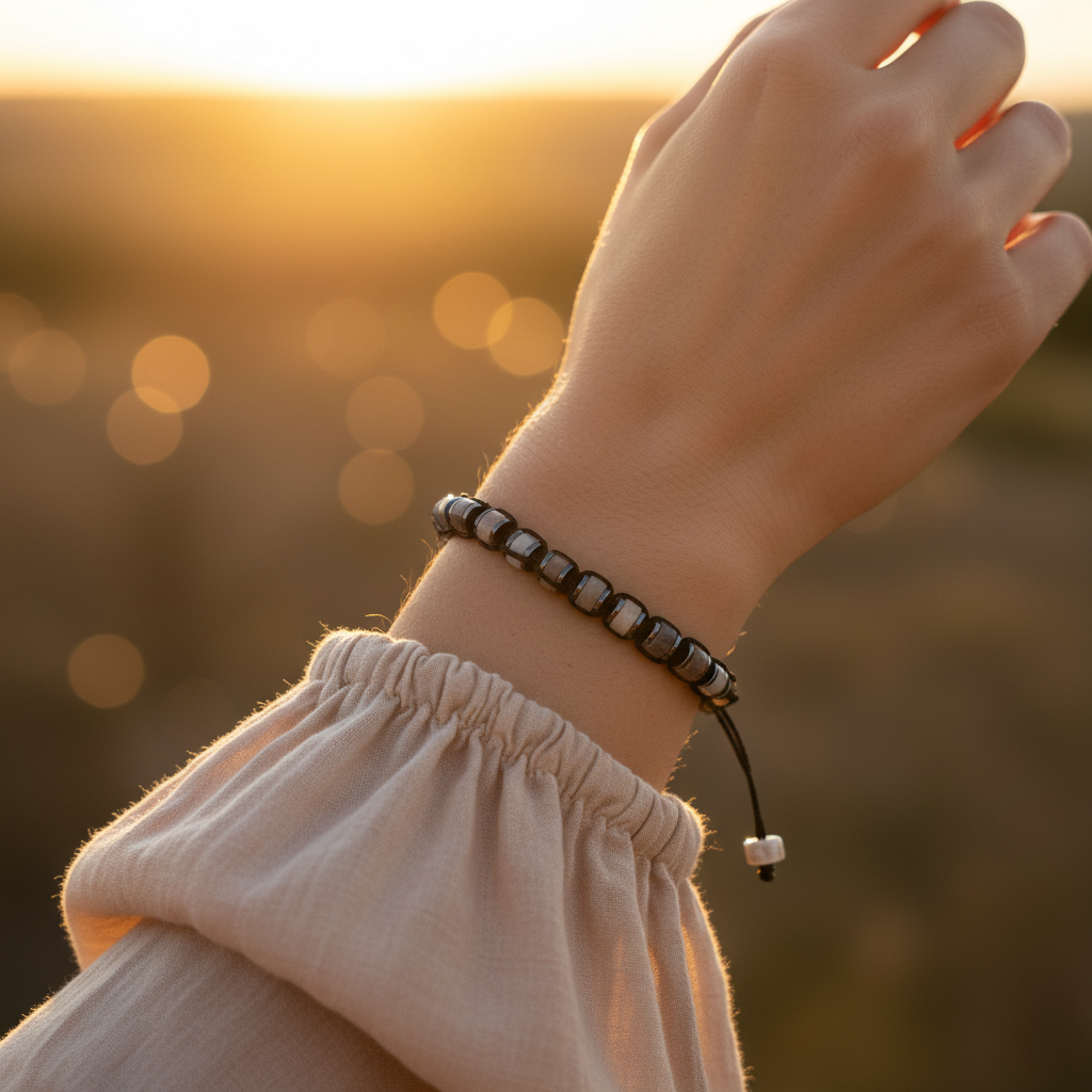 Amazonit ve Hematit Macrome Sertifikalı Doğal Taş Bileklik SPF-A-010