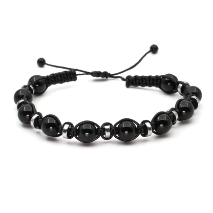 Black Agate and Hematite Macrame Natural Stone Bracelet SPF-A-066