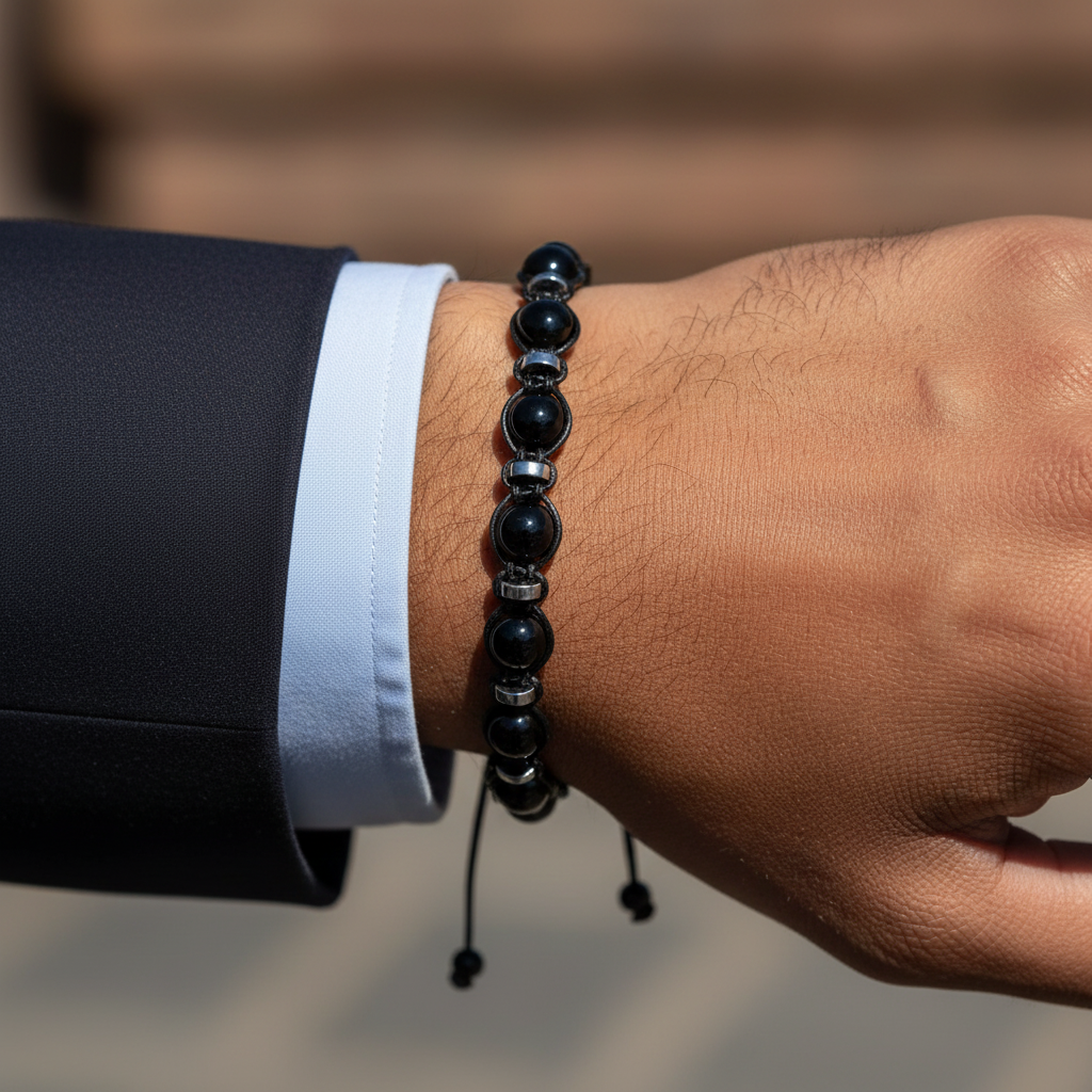 Siyah Akik ve Hematit Macrome Sertifikalı Doğal Taş Bileklik SPF-A-066