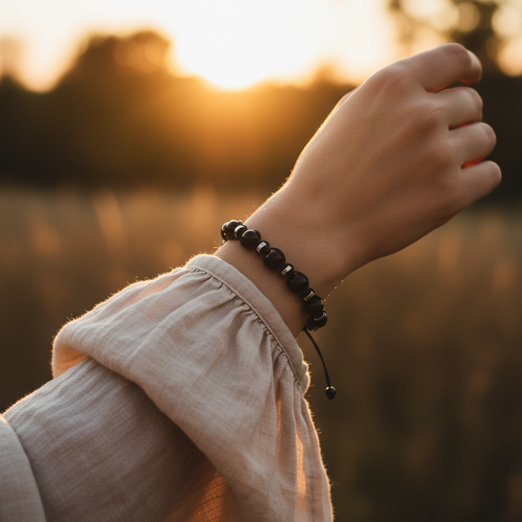 Siyah Akik ve Hematit Macrome Sertifikalı Doğal Taş Bileklik SPF-A-066